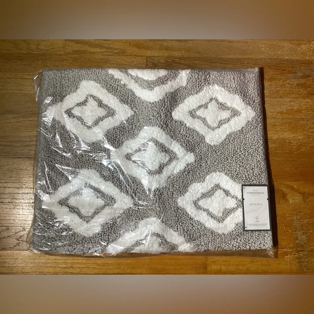 Threshold White and Gray Bath Rug